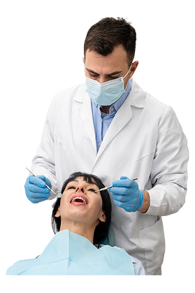 Dental care professional examining patient